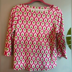 NWOT Charter Club Pink&White Pineapple Graphic 3/4 Sleeve - 100% Supima Cotton